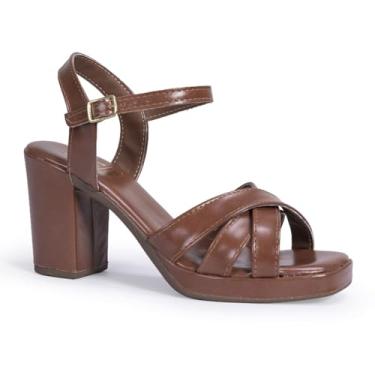 Imagem de Sandália Feminina Salto Alto Meia Pata Quadrada Macia Confortável Via Angel 10201 (Caramelo, BR, Adulto, Numérico, 40)