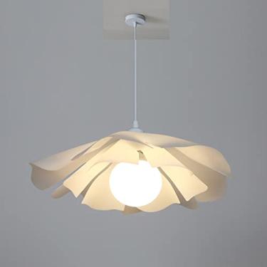 Imagem de YQSLQZZ Lustre branco moderno, luz de teto semi-embutida ajustável de altura, luminária pendente de globo em forma de folha de lótus, para sala de estar, quarto, sala de jantar, corredor