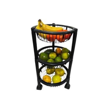 Imagem de Fruteira 3 Andares Redonda Multiuso Cesto Organizador de Chão Preto 59 * 34 * 34cm