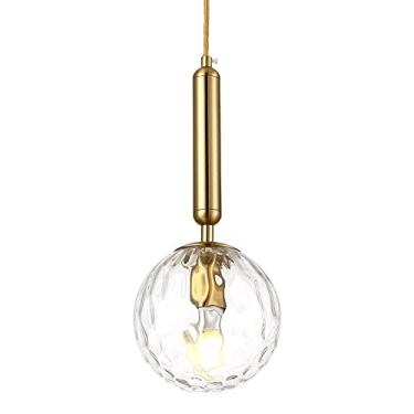 Imagem de YQSLQZZ Luz pendente de globo de vidro pós-moderno, iluminação de cabeceira de quarto, luminárias pendentes douradas, suspensão de teto, luz pendente de linha longa, altura ajustável, para restaurante