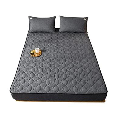 Imagem de Lençol de baixo elástico macio resistente a rugas, capa de colchão acolchoado espesso, forro de colchão permeável ao ar para quarto, apartamento, hotel, cinza, 150 × 200 cm + 30 cm (cinza Queen