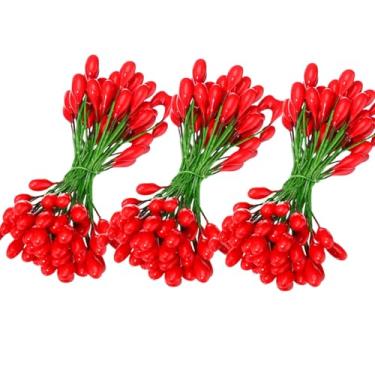 Imagem de BBTO Pacote com 400 bagas de azevinho artificiais, bagas de frutas falsas de Natal em 200 hastes de arame para decoração de árvore de Natal, artesanato de guirlanda, uso preferido em festas de