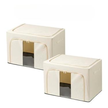 Imagem de Kit Caixas Organizadoras Dobráveis com Visor Transparente – Tecido Oxford e Estrutura de Aço para Roupas, Edredons e Brinquedos(BEGE 100L, 2 UNIDS)