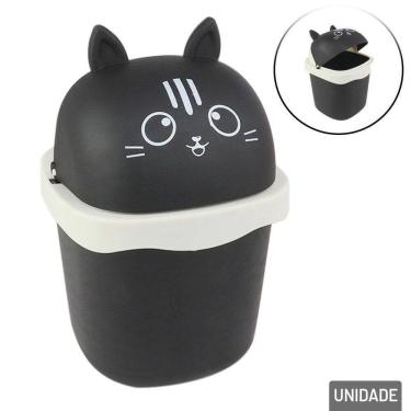Imagem de Lixeira de Plástico 1,5L Gato Preta - Tudo em Caixa