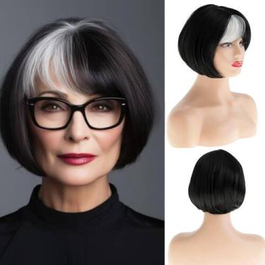 Imagem de Peruca Beweig Black Short Bob Straight Natural Black - White Mix