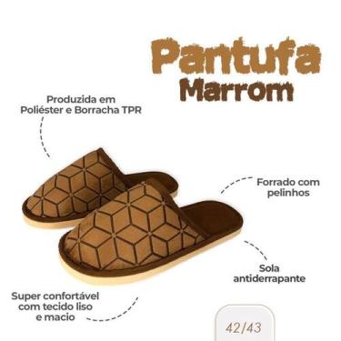 Imagem de Pantufa Masculina Macia Estampada Marrom 42/43 Sola EVA - Redstar