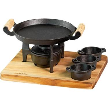 Imagem de Chapa Bifeteira C/ Fogareiro E Molheiras De Ferro C/ Tábua