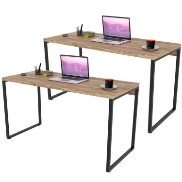 Imagem de Kit 02 Mesas Para Escritório Home Office Estilo Industrial Form C01 135 cm Carvalho - Lyam Decor