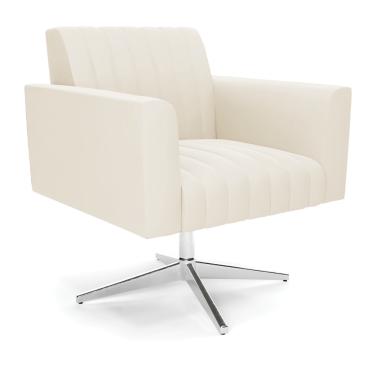 Imagem de Poltrona Giratória Viena Gomada Veludo Bege Base Cromada - D'Rossi