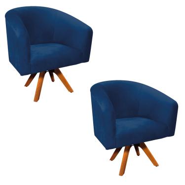 Imagem de Poltrona Decorativa Giratória MM30 Kit 2 Stella Suede Azul Marinho D03 - D'Rossi