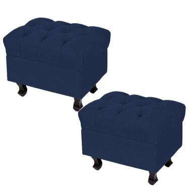 Imagem de Kit 02 Puffs Decorativos París L02 Luis XV Capitone Suede Azul Marinho - Lyam Decor