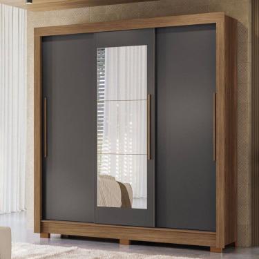 Imagem de Guarda-Roupa Casal Palotina 3 Portas 2 Gavetas Jatoba/Grafite com Espelho - Pnr Móveis