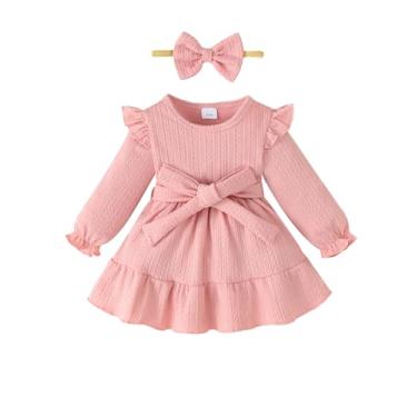 Imagem de Mioglrie Baby Dress Infant 6 9 12 Months Girl Clothes Baby Girls' Dresses Fall Winter Outfits Ruffle Long Sleeve Pink Dresses