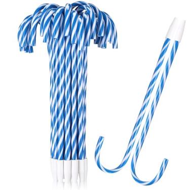 Imagem de Gueevin 50 canetas esferográficas de bengala doce de Natal com tinta preta, boneco de neve, guarda-chuva, bengala, para presentes de Natal, lembrancinhas de festa de Natal (azul e branco)