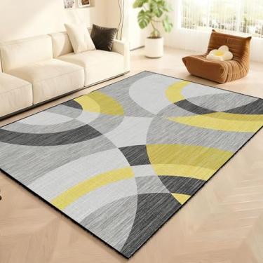 Imagem de Avisiatree Tapete de área de círculos abstratos contemporâneo, durável, tapete de alto tráfego para sala de estar, quarto, escritório em casa, 1,8 x 2,5 m, cinza, amarelo