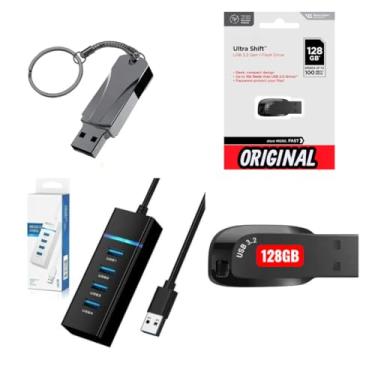 Imagem de PENDRIVE METALIZADO DE 1TB, NA COR PRETA, MAIS 1 PENDRIVE DE 128GB, ULTRA SHIFT USB 3.2 GEN 1,ORIGINAL, + 1 HUB USB 3.0 DE 4 PORTAS. (CATÁLOGO 85).