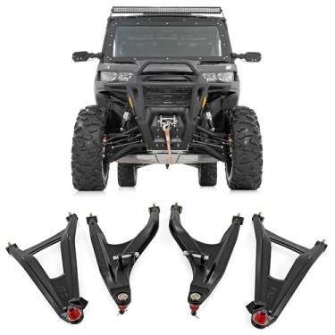 Imagem de Rough Country UTV High Clearance A-Arms para Can-Am Defender HD8/HD9/HD10 - Braços de controle de alumínio forjado com deslocamento dianteiro de 5 cm, preto