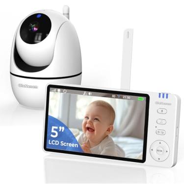 Imagem de OLANENEM Baba Eletronica sem internet, 5" Monitor de Bebe, 360°, 2 Way Audio, Visão Nocturna, bateria de 10 horas, 4 Zoom, Economia de energia VOX, Canção de Ninar, Ideal para Pais Novos,110/220v