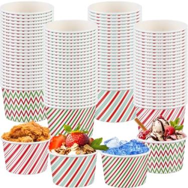 Imagem de Romooa 100 peças de tigelas de papel de outono de 255 g xícaras xadrez para lanche de sorvete de outono tigelas de sobremesa petisco de ação de graças copos de sobremesa para comida quente ou fria