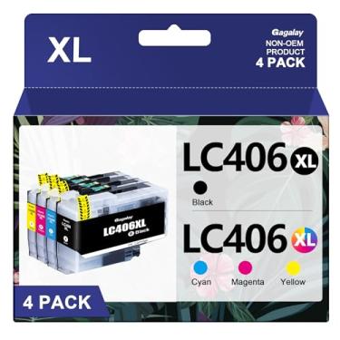Imagem de Gagalay Cartuchos de tinta LC406XL para impressora Brother compatíveis com impressoras Brother MFC-J4335DW para impressoras MFC-J5855DW MFC-J6555DW MFC-J4535DW (pacote com 4, preto e colorido)