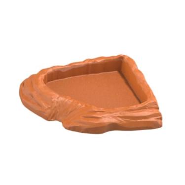 Imagem de Fenteer Prato de água para tartaruga, enfeite de aquário para alimentação de répteis, decoração de habitat, prato de água para tartaruga, canto para camaleão, Marrom