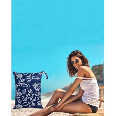 Imagem de Sacos secos e úmidos, impermeável, com dois bolsos, viagem, praia, piscina, carrinho de bebê, ioga, academia, lavável, armazenamento reutilizável para roupas de banho ou roupas molhadas 36 x 29 cm