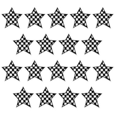 Imagem de 18 peças de remendos de ferro em estrela quadriculada, simples e elegante, bordado, passar, passar, passar, clássico, preto e branco, remendos de corrida para roupas, calças, chapéus, mochilas