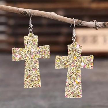 Imagem de Brincos pendentes em forma de cruz com glitter para mulheres, 3.04, Metal, Sem pedra preciosa