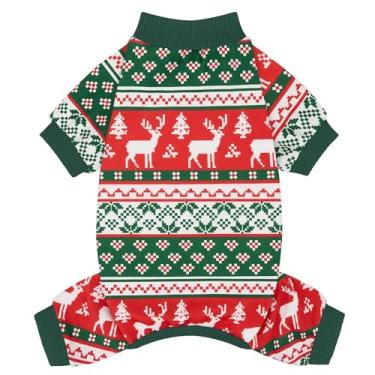 Imagem de XPUDAC Pijamas de Natal para cães, roupas elásticas para cães pequenos, médios, meninos e meninas, macacão para cachorros, pijamas de inverno, roupa de gato, vermelho, verde, PP