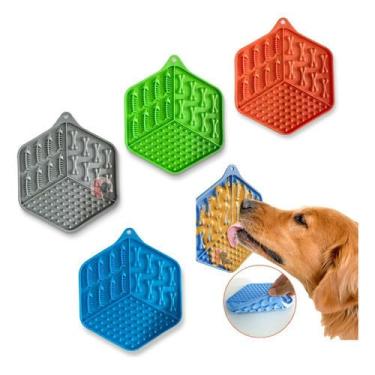 Imagem de Enriquecimento Alimentar – Tapete de lamber com texturas e ranhuras irresistíveis, estimulando cães e gatos a comer de forma divertida e interativa. (Laranja,15.5)