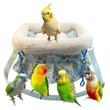 Imagem de Bolsa de transporte de pássaros quente, bolsa de viagem de inverno, bolsa de passeio de papagaio portátil para pardal java branco, periquito, zebra, papagaio do Pacífico, periquito (azul, pequeno)