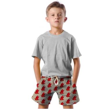Imagem de Shorts Infantil Bermuda Calção Praia Verão Pássaro Vermelho Papel 256 