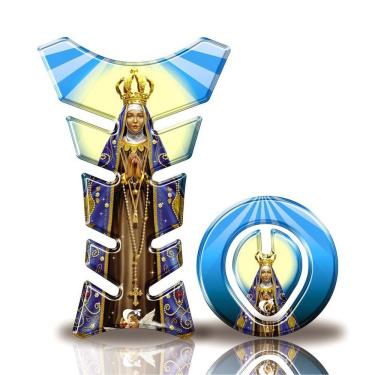 Imagem de Kit Protetor Tanque Adesivo Moto Honda Nossa Senhora Aparecida Até 2016 Azul