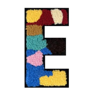 Imagem de 1 peça 11,4 cm colorido camuflagem chenille remendo com borda preta Camuflagem divertida ferro em letras para jaquetas e mochilas, adesivos modernos do alfabeto para moda e presentes (E)