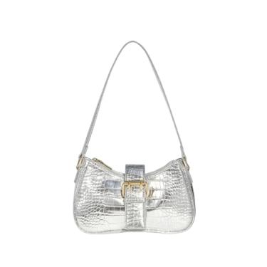 Imagem de GORGLITTER Bolsa de ombro feminina Y2K de couro sintético com fivela metálica, Prata, one_size, Macio
