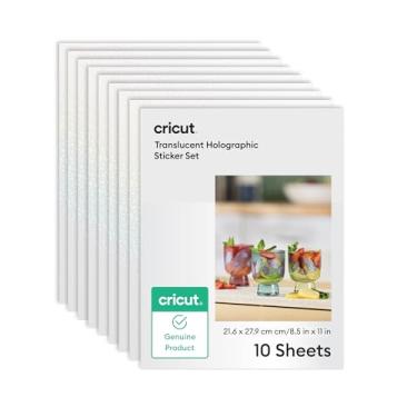 Imagem de Cricut Conjunto de adesivos holográficos à prova d'água para impressão, transparente - 10 folhas em tamanho carta dos EUA (21,6 x 28 cm) - Compatível com impressoras jato de tinta - para máquinas Joy