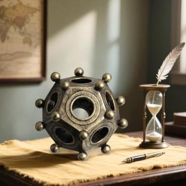 Imagem de Enrichoice Decoração de resina de dodecaedro romano – Design vintage exclusivo, perfeito para criar atmosfera artística em casa e escritório (ouro clássico)