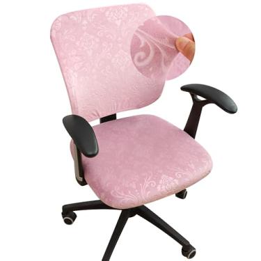 Imagem de FORCHEER Capa para cadeira de escritório dividida com 2 peças de capa de cadeira de mesa separada de veludo rosa elástica para encosto e assento lavável