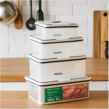 Imagem de Conjunto de Potes Herméticos Empilháveis para Alimentos, Plástico Livre de BPA, 4 Peças (500ml, 800ml, 1300ml, 2000ml), com Válvula de Pressão e Vedação Hermética