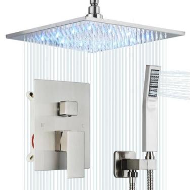 Imagem de Sistema de chuveiro Saetow Chuveiro quadrado LED de 30 cm com spray de