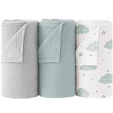 Imagem de Cobertor para bebês Bearmoss 102 x 97 cm, pacote com 3 unidades, macio