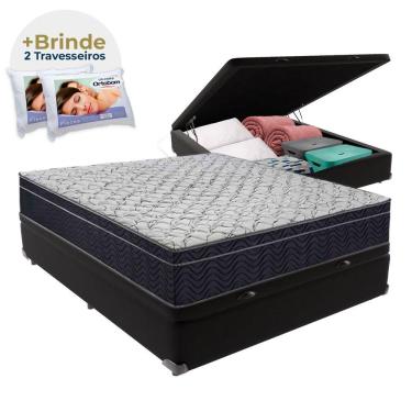 Imagem de Cama Box Baú Preto Casal Extra Firme Airtech D45 Ortobom