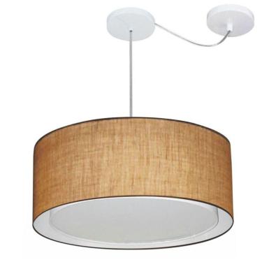 Imagem de Lustre Pendente Cilíndrico Com Desvio De Centro Vivare Md-4314 Cúpula Em Tecido 50x25cm - Bivolt Palha 127/220v