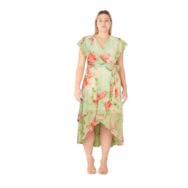 Imagem de City Chic Vestido feminino plus size - Maxi com estampa flare, Estampa de pétalas, 54