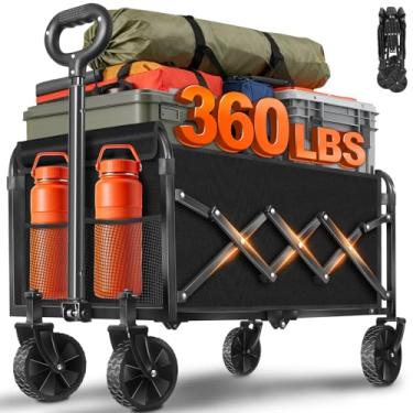 Imagem de Carrinho dobrável dobrável – vagões de praia dobráveis portáteis com rodas – carrinhos utilitários resistentes para mantimentos, compras, acampamento, esportes, jardim – preto