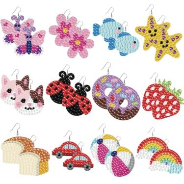 Imagem de BEUNITONE 12 pares de kit de brincos de arte de diamante para fazer brincos, brincos divertidos de arte de diamante DIY para mulheres, kit de fabricação de brincos com pingente de gota, presentes
