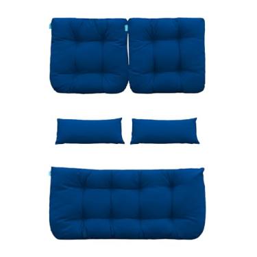 Imagem de QILLOWAY Almofadas de assento de vime para pátio ao ar livre Cadeiras Namoradeiras/Duas almofadas lombares para móveis de pátio, Cadeiras de vime, Banco, varanda, Conjunto de 5 (Azul royal)
