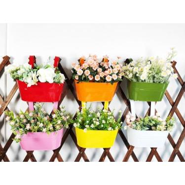 Imagem de Joyfernal 6 plantadores de trilhos, vasos de flores de metal de 25,4 cm para trilhos de varanda ao ar livre, suportes de plantas pendurados em vasos de cerca com ganchos destacáveis para decoração de