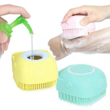Imagem de Escova de banho silicone com dispenser higienica massageadora para cri