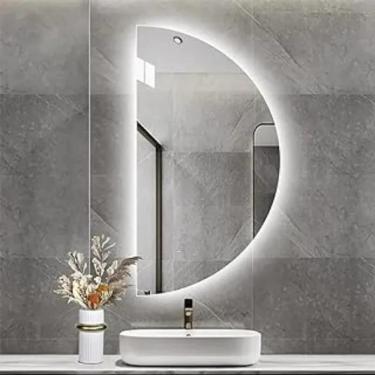 Imagem de Espelho Meia Lua Moderno De Led Claro Blogueira 60x30 Com Bateria Branca